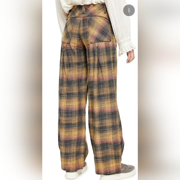 Free People "BIRCH" Wide Leg Plaid Pants in MOSS Combo 12 NWOT - Picture 3 of 10